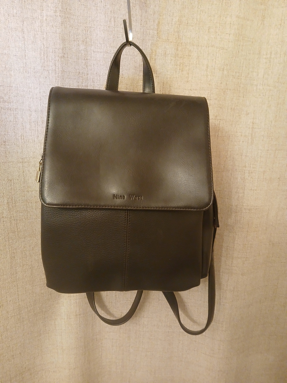 Nine West Brown Smooth Leather Flap Backpack